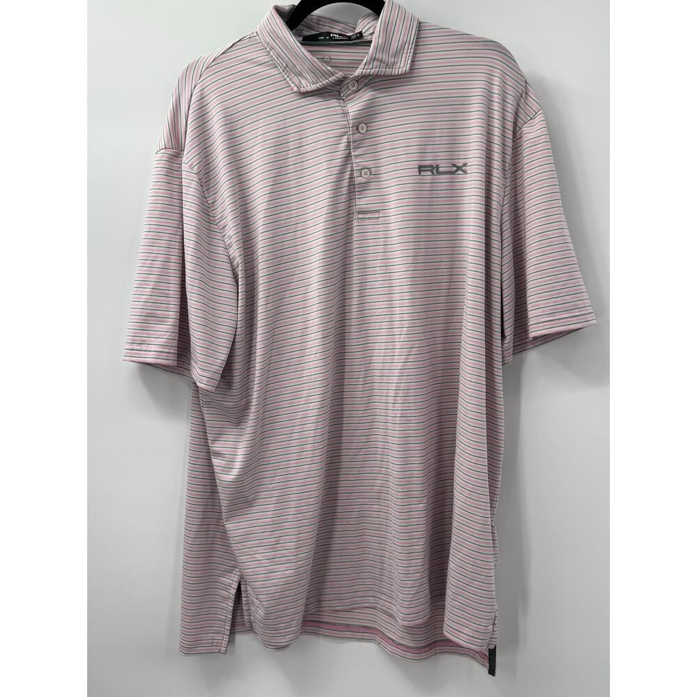 Ralph Lauren RLX Men's XL Pink‎ Striped Short Sleeve Athletic Golf Sport Polo
